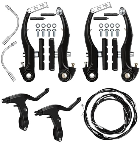 Junrvivy Komplettes Fahrrad Bremsen Set Schwarz – 2x Bremshebel + 2x V-Brake + Bremszüge aus Aluminium | Universelles MTB & Rennrad Bremsset mit Innen- & Außenzügen für Mountainbikes und Fahrräder