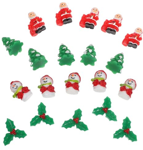 DOITOOL Juego de Figuras Navideñas de Resina 20 Piezas, Mini Adornos de Invierno Muñecos de Nieve, Papá Noel, Mini Árboles y Hojas de Acebo para Decoración de Mesa y Manualidades Festivas