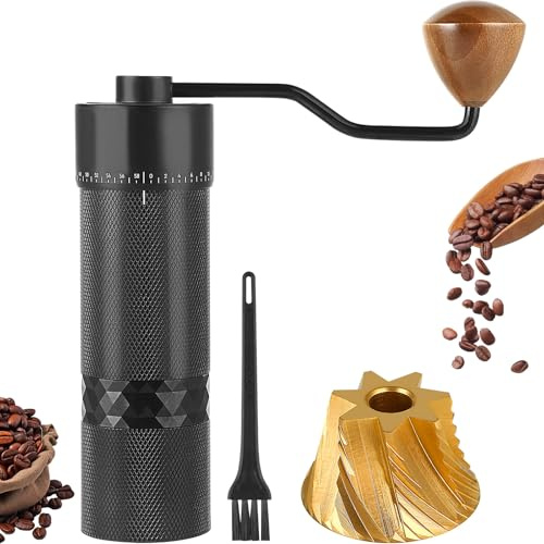 ISHEWUDU macina caffè manuale - macinacaffè manuale con macina conica da 38 mm rivestita in titanio, regolazione a 120 scatti, corpo in alluminio pieno, sistema a 3 cuscinetti, macinino caffè