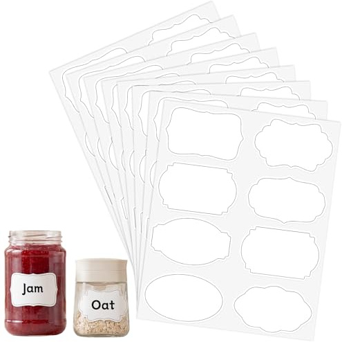 Yoosso 240 Jar Labels, 4.5 x 7.6 cm, Self Adhesive, Water Repellent | Large writing space, strong adhesive, for pantry jars and food containers, assorted colours
