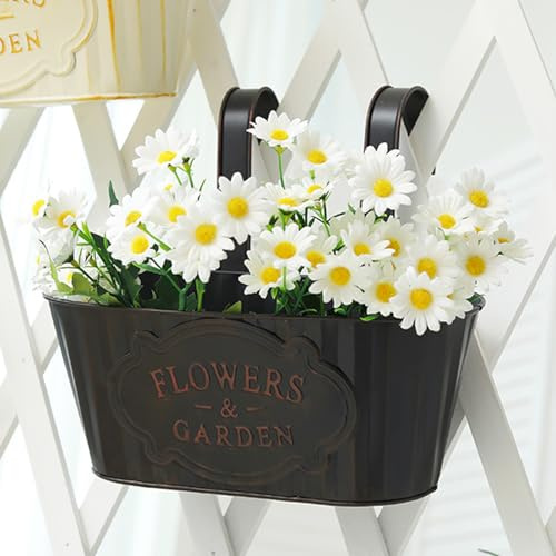 2 Stück Vintage Metall Hängetöpfe Blumentopf, Hängender Garten Töpfe für Zaun Balkon Garten Pflanzer Home Decor mit Abnehmbaren Haken und Drainagelöcher, Blumentopf Hängend für Gärten Wand (Schwarz)