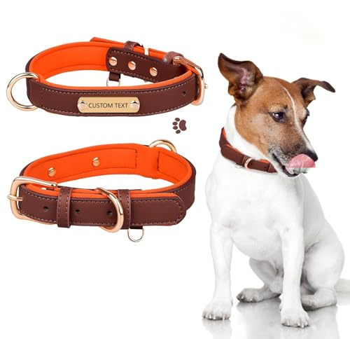 Hundehalsband, personalisierbar, mit Namen und Telefonnummer, verstellbar, PU-Leder, für kleine, mittelgroße und große Hunde, Welpen für Jungen und Mädchen