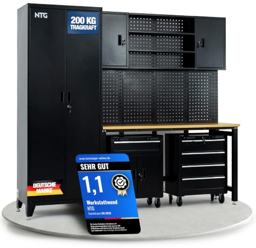NTG XL Werkstattwand Set 210 cm - Werkbank mit Lochwand & Werkzeugschränken