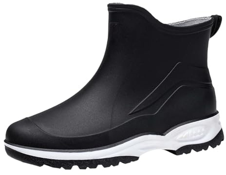 Generisch Stivali di gomma da donna a gambo corto, piatti, impermeabili, suola antiscivolo, stivali da giardino, per pesca, caccia e giardinaggio, Nero , 36 EU