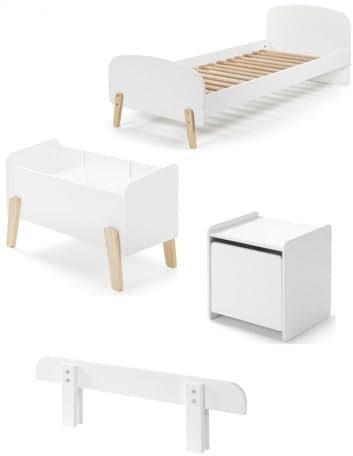 Vipack 'Autobett kico0514 Kiddy Kombination 4 teilig: Bett, Nachttisch, Sicherheit des Bett und Spielzeugkiste weiß MDF und Kiefer massiv 206, 6 x 96 x 72 cm