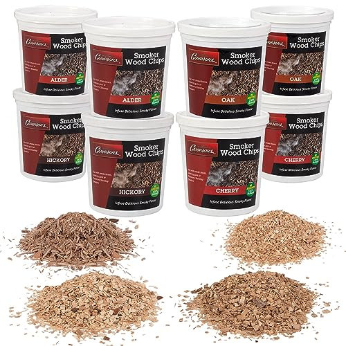 Camerons Wood Smoking Chips Value Set de regalo – Juego de 8 pintas de chips de ahumado de corte extra fino (2 roble, 2 cerezas, 2 de nogal, 2 de aliso)