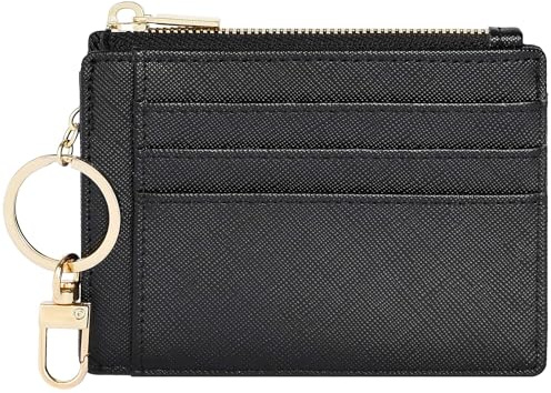 Sodsay Card Case Slim Front Pocket Wallet for Women Credit Card Holder with Keychain(CH Black)