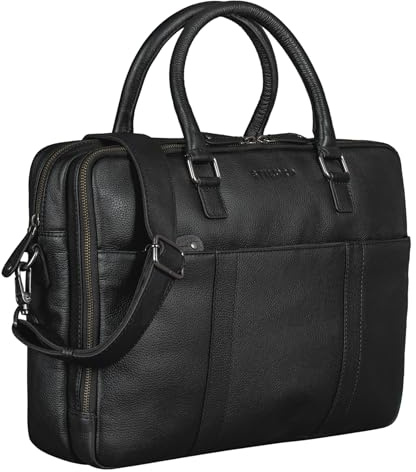 STILORD Drake Businesstasche Leder Groß Vintage Aktentasche XL Ledertasche Laptoptasche für Arbeit Büro Umhängetasche Aufsteckbar Echtleder Farbe:schwarz