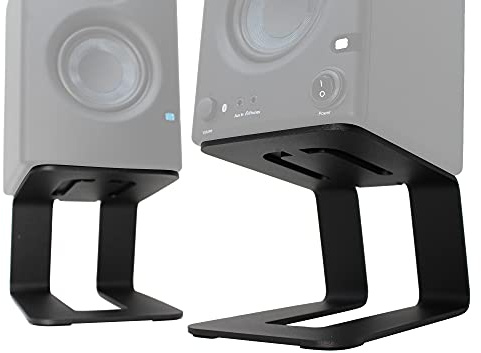 HumanCentric Desktop Speaker Stands Pair for Desk Speakers, Medium and Small Bookshelf Riser, Use in Studio, Home Office or Gaming Setup, 5 Degrees Tilt, Aluminum, Rubber Feet, Black