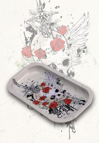 Black Leaf® Metall Mixing Tray | Perfekte Bauunterlage mit Stil, 20x10cm - BL Skull+Roses