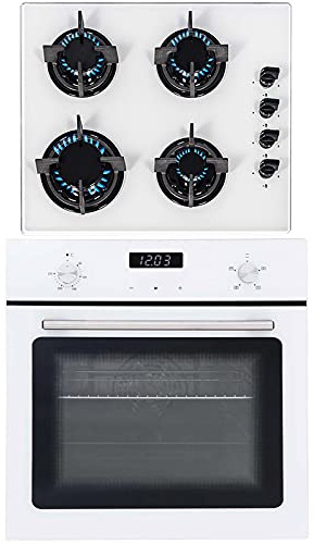 SIA 60cm White Single Electric True Fan Kitchen Oven & 4 Burner Gas On Glass Hob