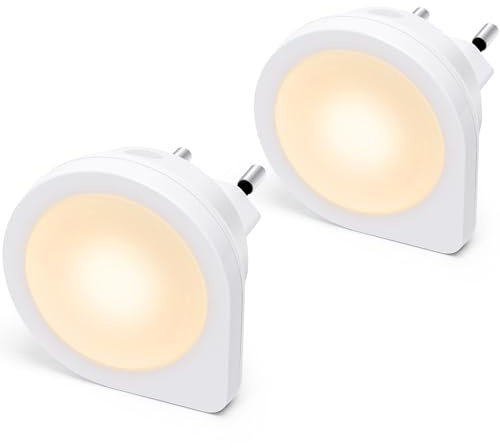 Aigostar Nachtlicht Kinder mit Dämmerungssensor, 2 Stück Nachtlampe LED, Nachtlicht Steckdose für Kinderzimmer, Schlafzimmer, Treppe, Flur, Küche, Badezimmer, 0.2W Orientierungslicht 3000K Warmweiß