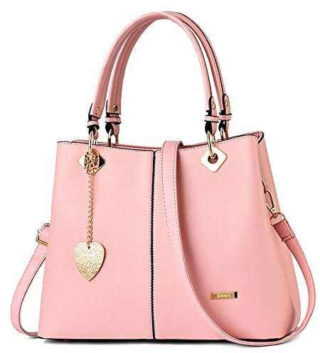 DORRISO Damen Handtasche Mode Ornamente Umhängetasche Abnehmbarem Schulterriemen Reise Casual Elegantes Handtasche Frauen PU Leder Top Griff Tasche Rosa