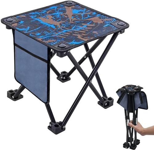 AKOFIC Sedia Campeggio Pieghevole, Piccolo Sgabello Portatile Leggero con Tasca, Mini Sgabelli per Campeggio Pesca Spiaggia Giardino Viaggio Picnic BBQ Esterno Escursione Capacità di Carico 120kg