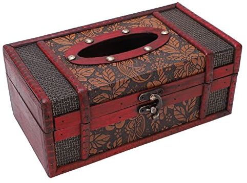 Vintage Holz Tücherbox, Dekorativer Serviettenhalter mit Großem Fassungsvermögen Taschentuchspender Klassische Textur Kosmetiktücher-Box für Zuhause Büro Auto