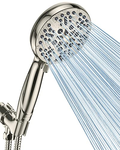 Cabezal de ducha con alta presión de mano, 5 ajustes de pulverización, cabezal de ducha desmontable de alto flujo con manguera de acero inoxidable extra larga de 60 pulgadas y soporte ajustable con