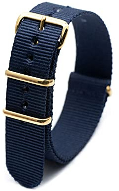 Elegantyl Cinturino per orologio in nylon con fibbia dorata Cinturino in nylon a righe Accessori per orologi 18mm 20mm 22mm 24mm, Blu, 18mm