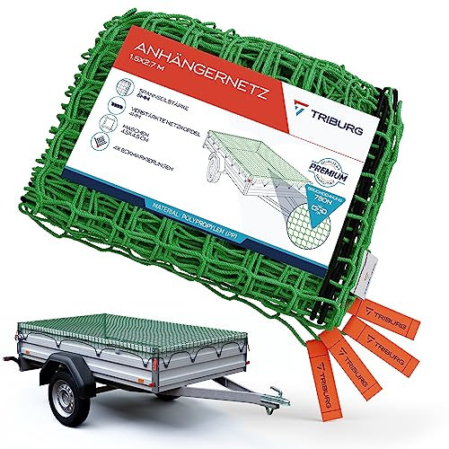 Trailer Net 1.5 x 2.7 [DEKRA Approved] with Corner Markings - Trailer Net with Elastic Strap for Optimal Load Securing - Net for Trailers with Rubber Cord