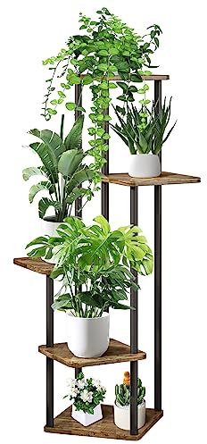 VASZOLA 5-Tier Hölzern Blumenregal Pflanzenregal, Mehrstöckig Blumenständer Pflanzenständer Blumenbank Blumentreppe Pflanzentreppe Standregal für Innen Garten Balkon Deko(Schwarz)