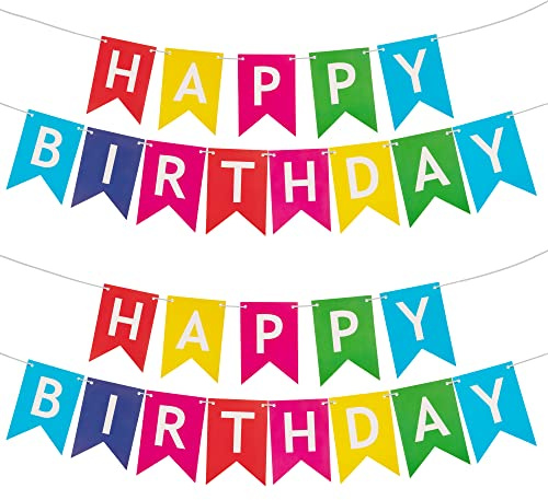 Happy Birthday Girlande Geburtstag Banner Bunt Papiergirlande Schwalbenschwanz Flagge Girlande für Geburtstagsfeier Dekoration 2 Packungen