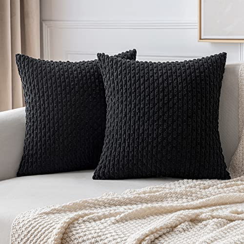 MIULEE Kordsamt Kissenbezug Kissenbezüge Dekorative Kissenhülle Moderne Sofakissen Dekokissen Couchkissen Zierkissen Weicher für Sofa Wohnzimmer Schlafzimmer 2er Set 50x50 cm Schwarz