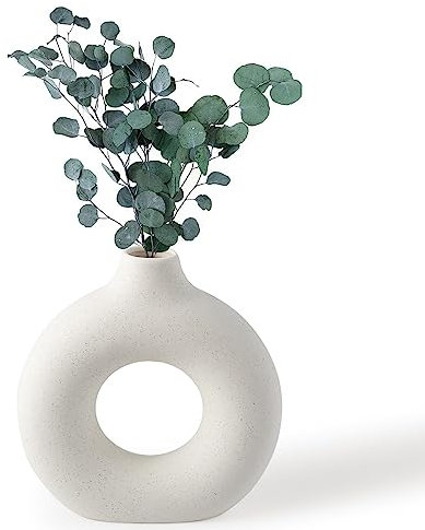BASVII vaso decorativo da interno, Vasi Decorativi Interno Moderni a Forma di Ciambella, Vaso Ceramica Bianco per Fiori Secchi, Perfetto per Decorare Soggiorno, Camera, Ufficio (M)