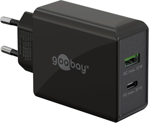 goobay 61673 Dual USB-C PD (Power Delivery) Schnellladegerät (30 W) / Quick Charge Netzteil für iPhone, Samsung, Huawai/Handy Ladegerät/Ladeadapter für die Steckdose/schwarz