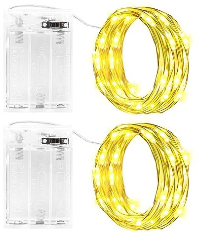 Gcstnn Lichterketten Batterie Timer, 2 Stück 3M 30LED Micro Fairy Lights IP65 Wasserdichte Kupferdraht für Zimmer Garten Krüge Flaschen Weihnachten Halloween In/Außen Deko DIY (Warmweiß)