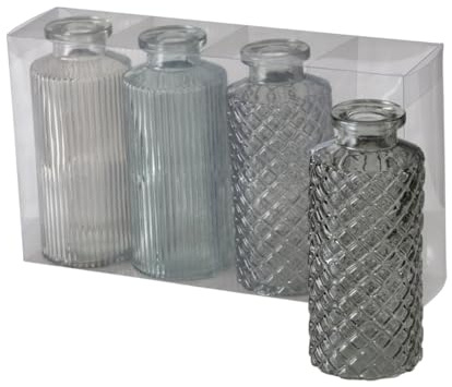 Boltze Panja (4 Teilig, Farbe Grün/Hellgrün, Höhe 14 cm, Durchmesser ca. 6 cm, aus Glas, Elegante Vase, für den Innenbereich, Dekoration) 2032280, Normal