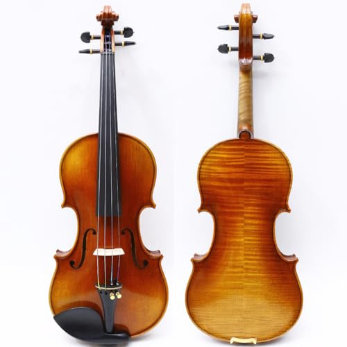 WUQIMUSC Professionelle Violine 4/4 volle Größe geflammt Ahornholz Fichte Decke Ebenholz Beschläge Handgemacht Violine Kit mit Koffer Bogen (VA-Violin-WD)