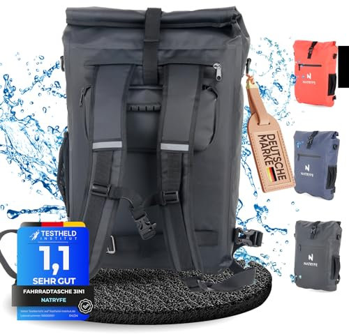 NATRYFE 3in1 Fahrradtasche - Gepäckträgertasche, Fahrradrucksack - 20L Volumen, 100% Wasserdicht & Robust - Bombenfester Halt an jedem Gepäckträger