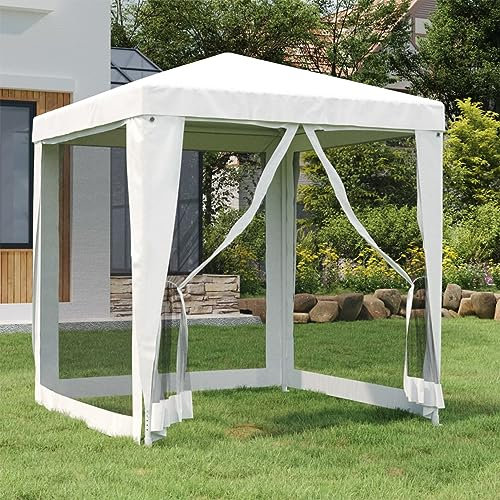 ARKEM Partyzelt mit 4 Netz-Seitenwänden 2 x 2 m Weiß Pavillon Pop Up Pavillon Camping Pavillon Wetterfest