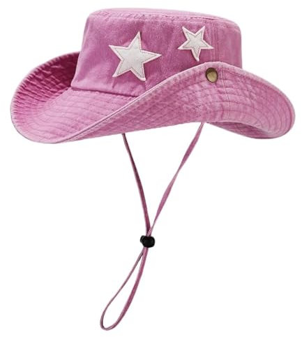 Unisex Boonie-Hut, Baumwolle, Sommer, Outdoor, verstaubar, Fischerhut, Strand, Sonnenhut mit Schnur für Damen und Herren, Sterne 1, Einheitsgröße