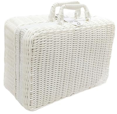 FewNvWa Canasta de Mimbre con Tapa Y Cerradura, Organizador de Almacenamiento Elegante, Blanco, L