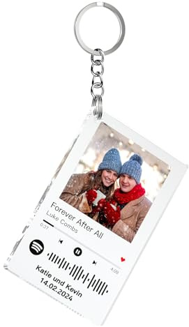 witfox Personalisierte Foto Schlüsselanhänger - Spotify Schlüsselanhänger mit Foto-Spotify Song Cover, mit eigenen Foto Bild&Name, zum Geburtstag Vatertag Muttertag Freundin Freund Frau Männer-5*8CM