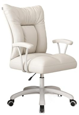 Zhaoj24-05 Bürostuhl Ergonomischer PU-Leder-Schreibtischstuhl, Verstellbarer Chef-Arbeitsstuhl, Bürostuhl mit mittlerer Rückenlehne for Wohnzimmer, Schlafzimmer, Büro Schreibtischstuhl(Weiß)