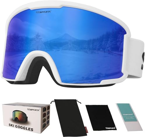 Skidglasögon för vuxna - hjälmkompatibla skidglasögon för män och kvinnor med 100% UV-skydd (8. Vit ram, full lins speglad blå)