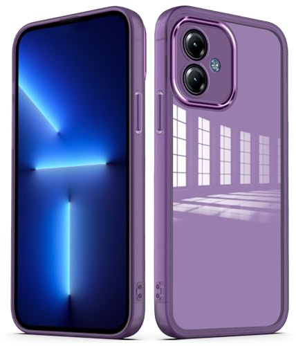 YUXING Funda para Motorola Moto G14 Carcasa Transparente con Película Protectora de Lente Ultra Delgado Antichoque Bumper Slim Case - Púrpura