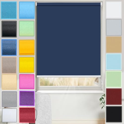 Thermo-Rollos 100% Verdunkelung, Marineblau, 95 x 140 cm, wasserdichter Stoff, Sichtvorhänge für Fenster und Türbeschläge, inklusive