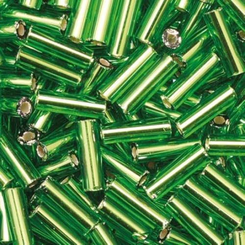 Förpackning med 3300 glasfröpärlor 6 mm, glaspärlrör, rör, pinnar, roccailles (grön silverinsats)