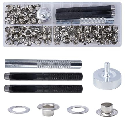 Luabue 120 Sets Trousse Oillets 6mm Kit Grommets Oeillets en Métal avec 4 Outils Œiillets en Métal Œiillet Couture pour Bâche Ceinture Chaussures Les Sacs en Cuir (6mm)