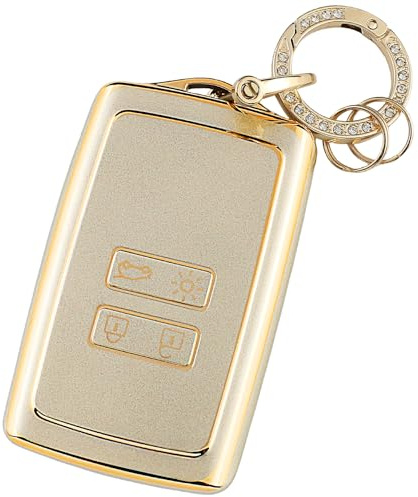 QIULIFAN Schlüsselhülle für Renault Fob Weichem TPU Schlüsselgehäuse mit Schlüsselring für Renault Megane Clio Captur Kadjar Espace Dacia Duster, Goldene