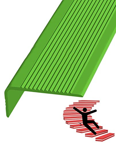 L-förmiger Treppenkantenschutz, rutschfest, Gummi, Treppenkantenschutz für drinnen und draußen, selbstklebende Treppenverkleidung, Treppenprofil, mit Treppennasenform, Grün, Breite 3 x 7 cm