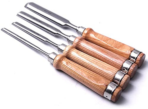 SXYKXYDL Karbonstahl-Schnitzeisen, Stechbeitel, Zimmermanns-Stechbeitel-Set, 4 Stück, halbrunde Holzschnitzbeitel, Klinge aus Chrom-Vanadium-Stahl, Holzbeitel, Hohleisen für Holz