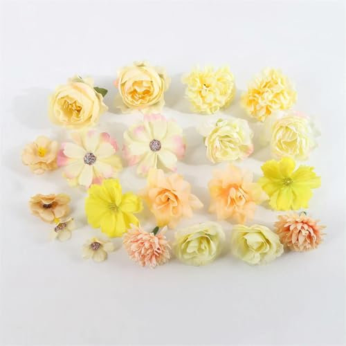 JPWNVF 1 Beutel künstlicher Blumenkopf für Heimdekoration, Hochzeitsblumen, Wanddekoration, DIY-Haarschmuck, Ansteckblume, handgefertigtes Bastelmaterial, gelb, 1 Beutel