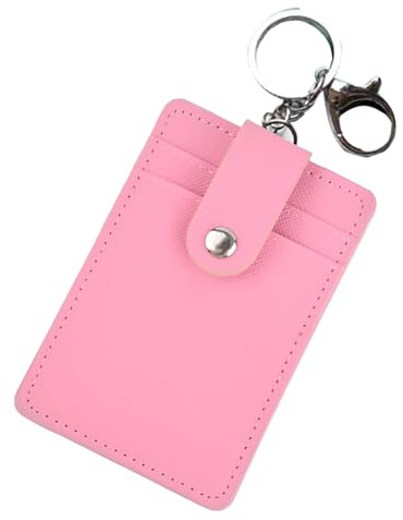 SSKHE Mjukt kreditkortshållare plånboksfodral, minimalistiskt mjukt läderplånboksfodral med nyckelring och nyckelring, klassisk svart korthållare nyckelring, Rosa, En storlek, Klassisk