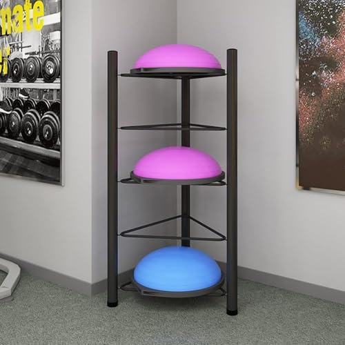 Balance Ball Half Rack 3/5/6/7 Tiers, Iron Half Exercise Balls Holder for Half Ball & Yoga Ball, Home Gym Studios Standing Half Ball Balance Trainer Shelf(Black,5 Layer - 51jin)