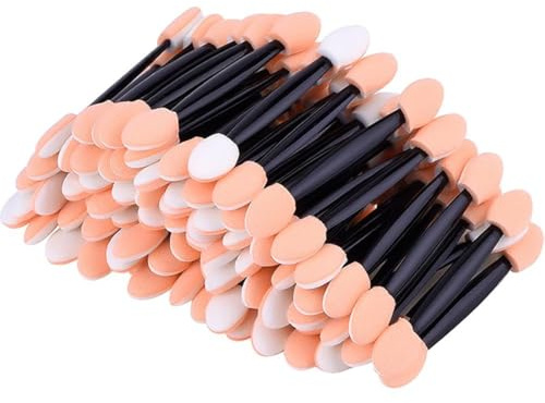 100 pièces Brosse à Paupières, Sponge Ombre à Paupières Pinceau, Pinceau de Fard à Paupières Double Face, Applicateur Fard à Paupières