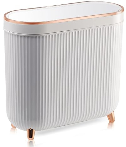 SULIFEEL Bathroom Trash Can with Lid 3.2 Gallon/12L Waterproof Garbage Can Plastic Kithen Bin, Slim for Small Spaces, Bathroom, Kitchen, Office-White
