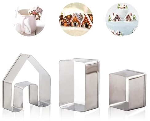 Weihnachten Mini Lebkuchenhaus Ausstechformen Set Keks Ausstecher Haus 3D Cartoon Ausstechform für Winter, Feiertage – 3 Stück Keksformen aus Edelstahl zum Backen, DIY, festliche Dekoration